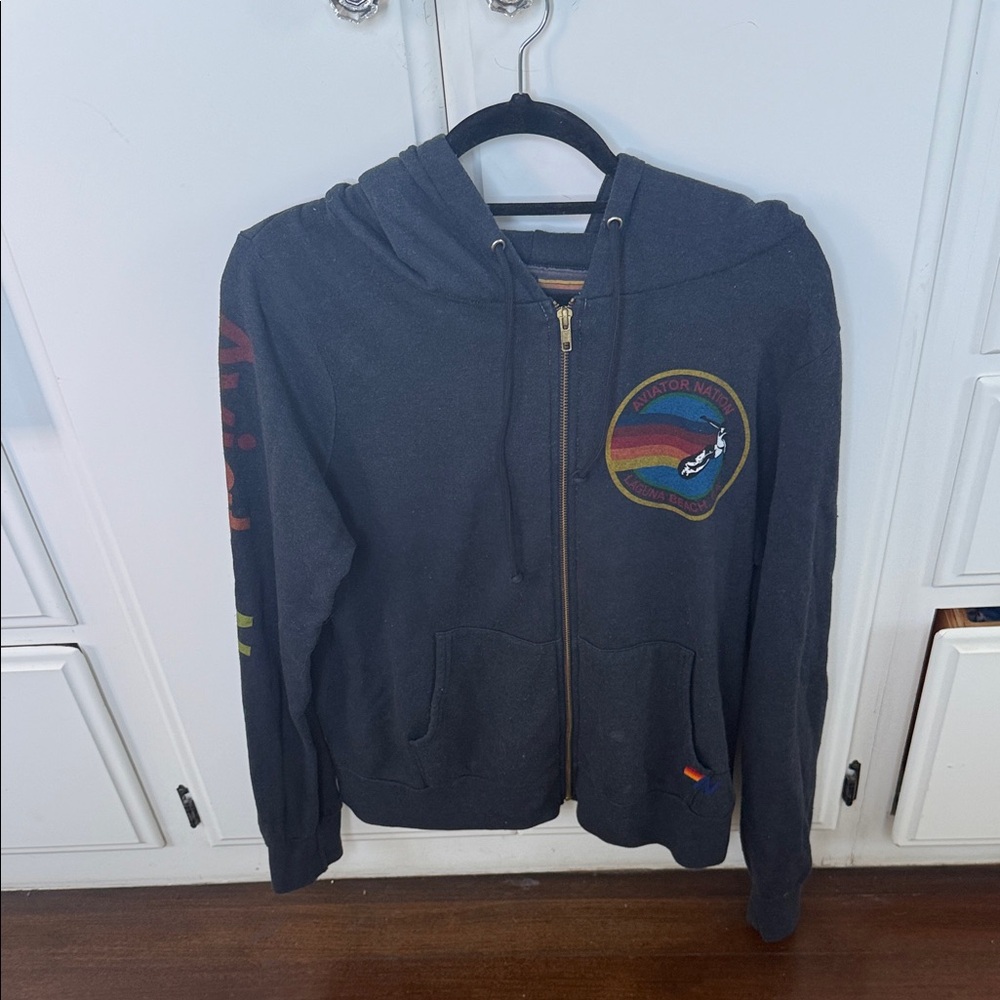 Aviator Nation Laguna beach charcoal grey zipup hoodie.